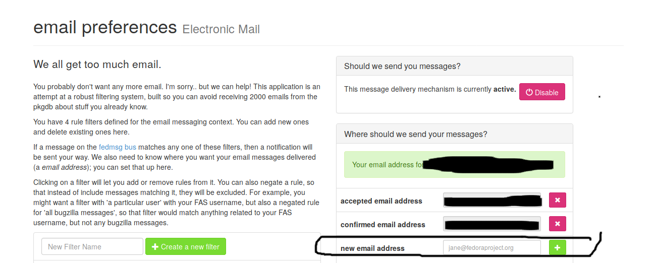 Adding an email address and a new filter